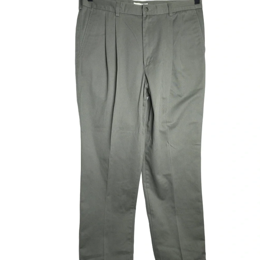 Roundtree & Yorke Mens Green Pleated Front Cotton Pants Trousers Size 36x31 - Picture 1 of 6